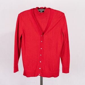 Quacker Factory Women's Sweater Twin Set MEDIUM Red Metallic Rhinestone Buttons